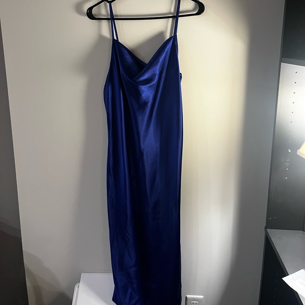 blue satin maxi dress! LARGE